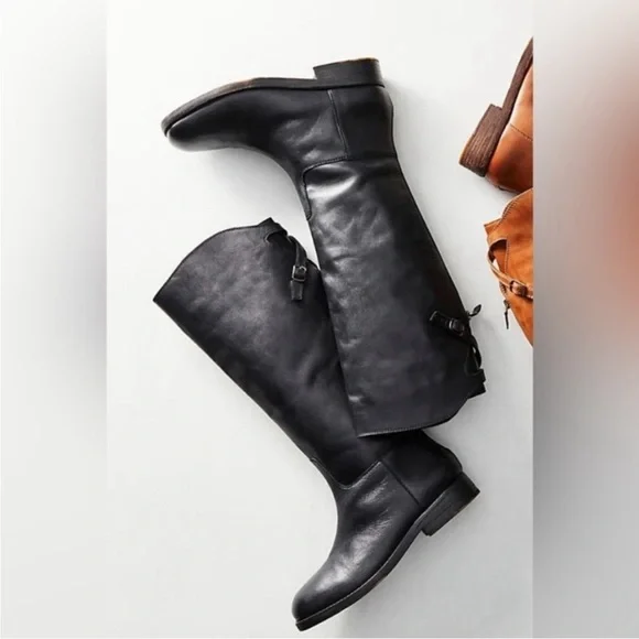 Free People Faded Black Everly Equestrian Boots Leather Zipper Back - Picture 4 of 16
